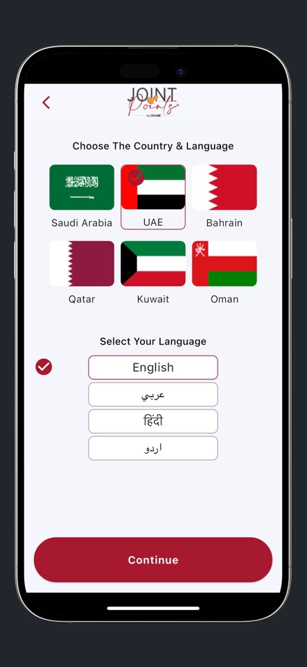 Country and language selection in Joint Points