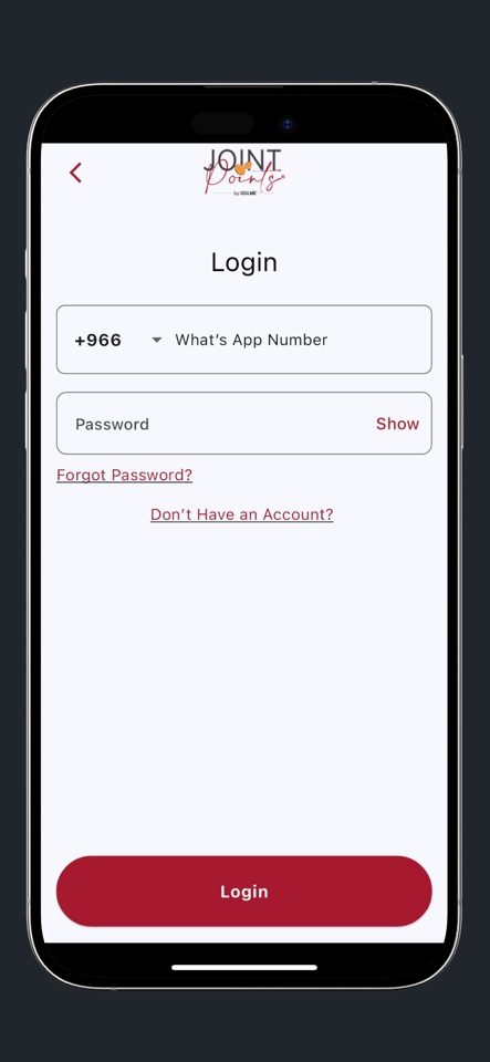 Joint Points secure login screen